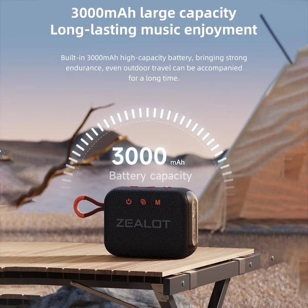 ZEALOT S75 Outdoor BT 5.2 hangszóró, 10 W térhatású hang, hordozható kerékpáros hangszóró szíjjal - Terepszínű