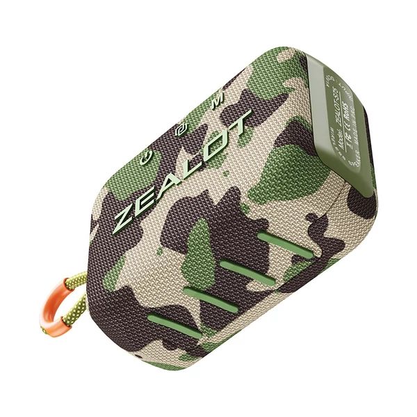 ZEALOT S75 Outdoor BT 5.2 hangszóró, 10 W térhatású hang, hordozható kerékpáros hangszóró szíjjal - Terepszínű