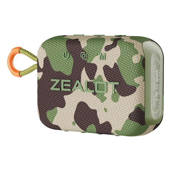 ZEALOT S75 Outdoor BT 5.2 hangszóró, 10 W térhatású hang, hordozható kerékpáros hangszóró szíjjal - Terepszínű