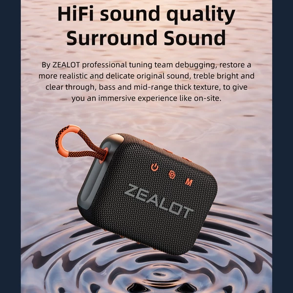 ZEALOT S75 Outdoor BT 5.2 hangszóró, 10 W térhatású hang, hordozható kerékpáros hangszóró szíjjal - Szürke