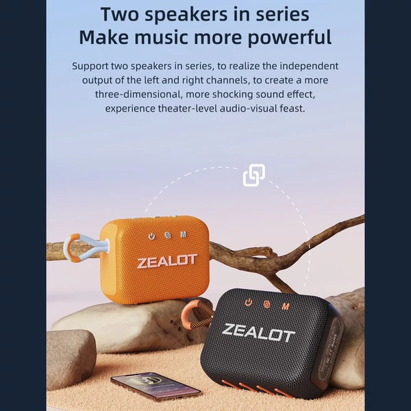 ZEALOT S75 Outdoor BT 5.2 hangszóró, 10 W térhatású hang, hordozható kerékpáros hangszóró szíjjal - Szürke