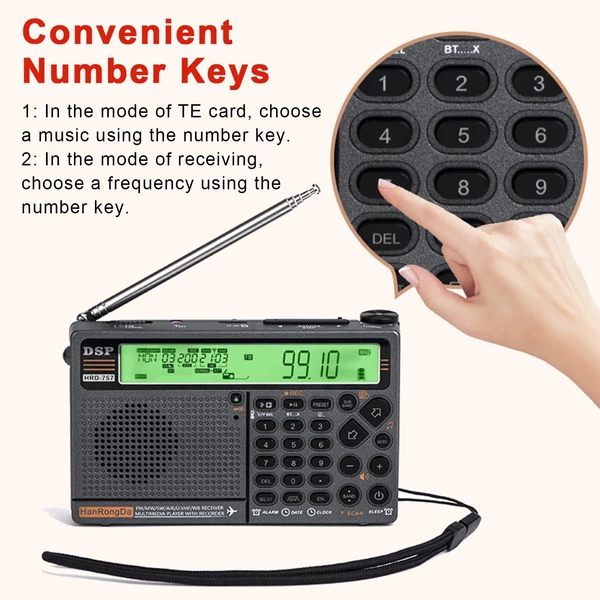 HanRongDa HRD-757 többsávos rádió (FM AM MW SW V.UHF AIR WB) - Zöld