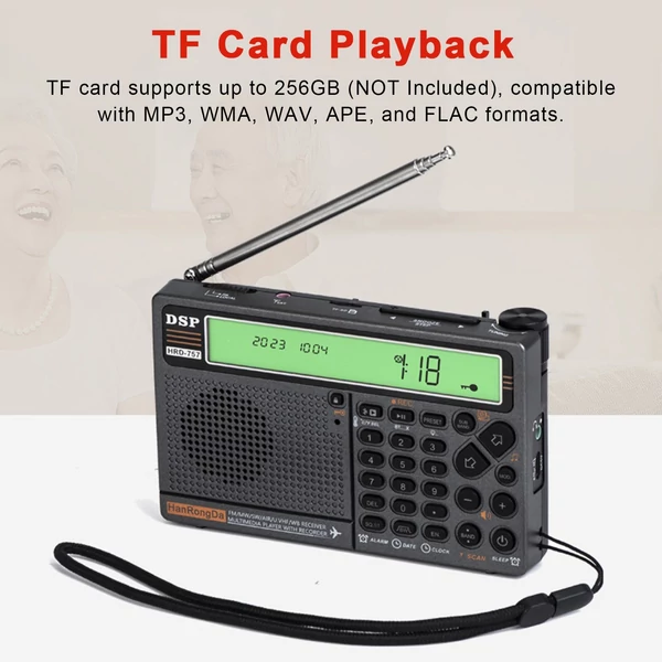 HanRongDa HRD-757 többsávos rádió (FM AM MW SW V.UHF AIR WB) - Zöld