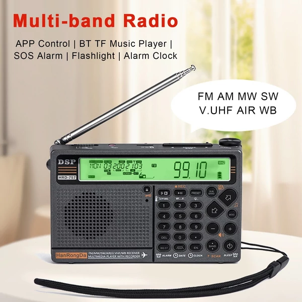 HanRongDa HRD-757 többsávos rádió (FM AM MW SW V.UHF AIR WB) - Zöld