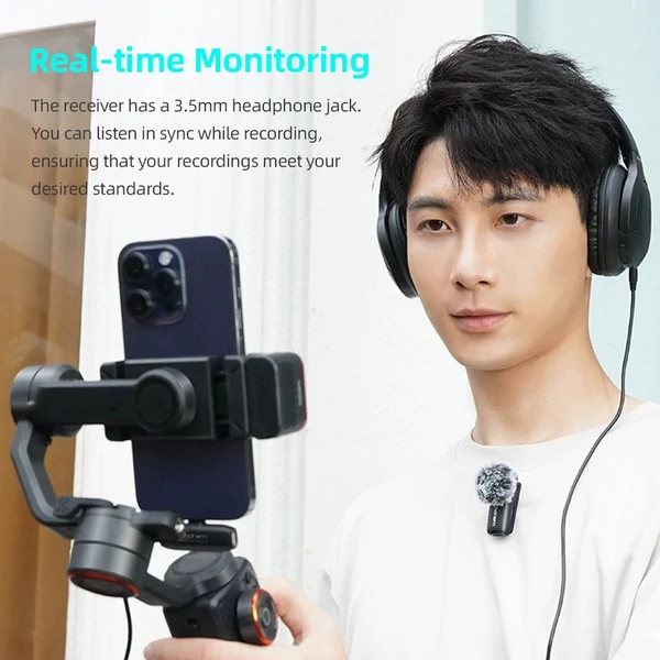 hohem MIC-01 egy trigger / egy 2.4G vezeték nélküli, mágnes/kapcsos mikrofon - Fekete, iPhone 14/13/12/11