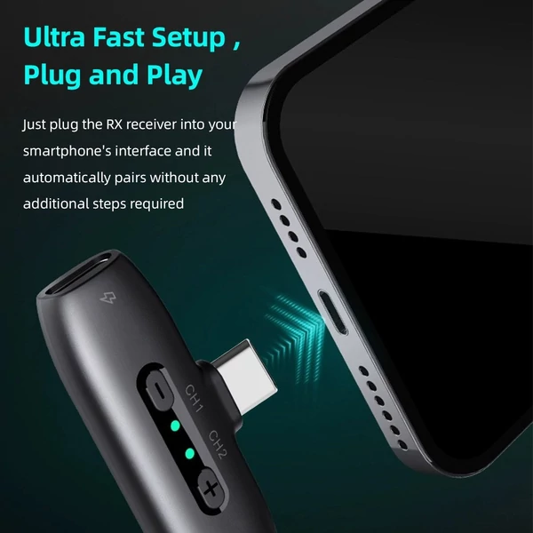 hohem MIC-01 One-Trigger-Two 2.4G vezeték nélküli mikrofon, mágnes/kapcsos mikrofon - Fekete, C típusú Android okostelefonokhoz, táblagépekhez Vlog Élő közvetítés Interjú