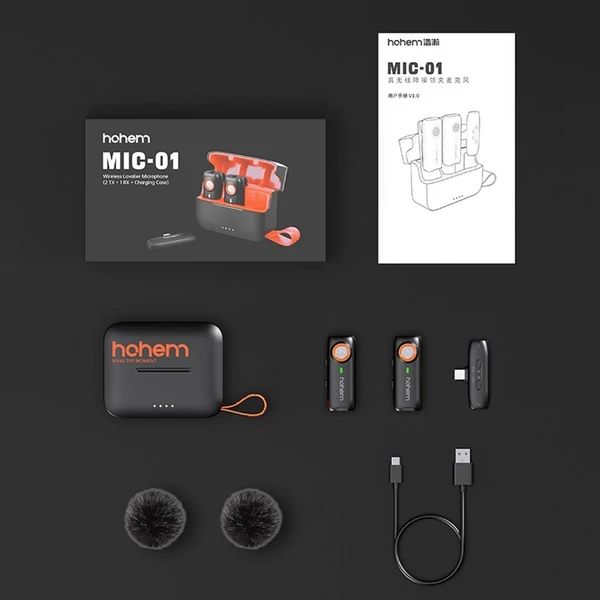 hohem MIC-01 One-Trigger-Two 2.4G vezeték nélküli mikrofon, mágnes/kapcsos mikrofon - Fekete, C típusú Android okostelefonokhoz, táblagépekhez Vlog Élő közvetítés Interjú