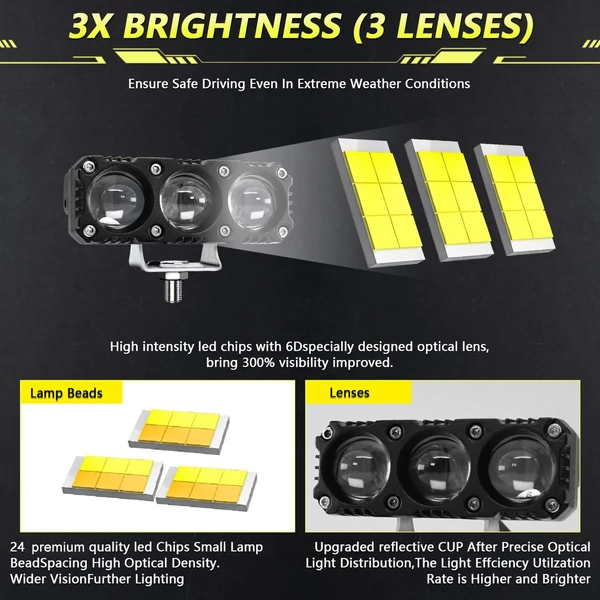Motorkerékpár spotlámpák, motorkerékpár LED-es menetlámpák (2 db) - 3 lencse