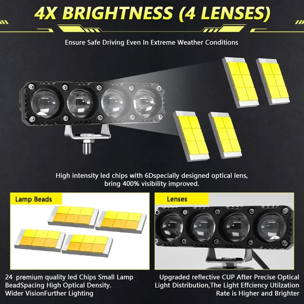 Motorkerékpár spotlámpák, motorkerékpár LED-es menetlámpák (2 db) - 4 lencse