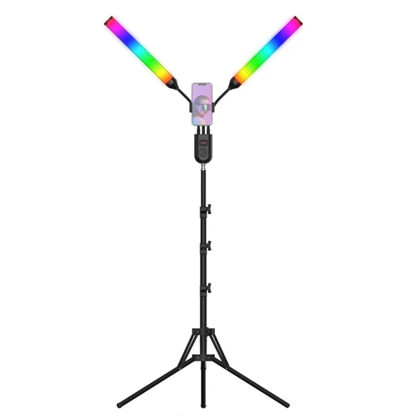 RGB-S2 rugalmas, kétkarú RGB videolámpa, 36 W-os fényképezési LED-töltőlámpa, hangszedő ritmusfény