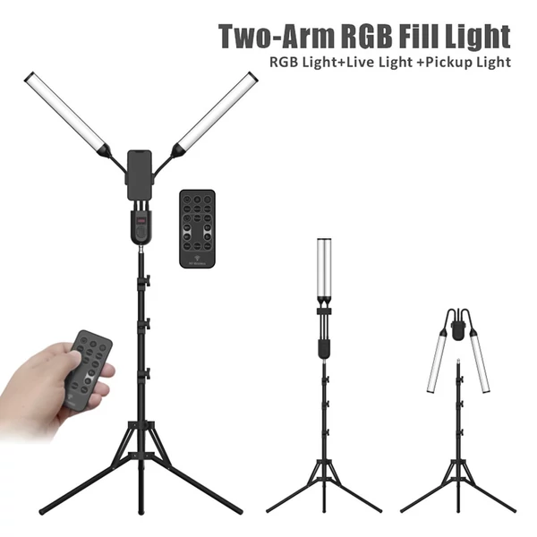 RGB-S2 rugalmas, kétkarú RGB videolámpa, 36 W-os fényképezési LED-töltőlámpa, hangszedő ritmusfény
