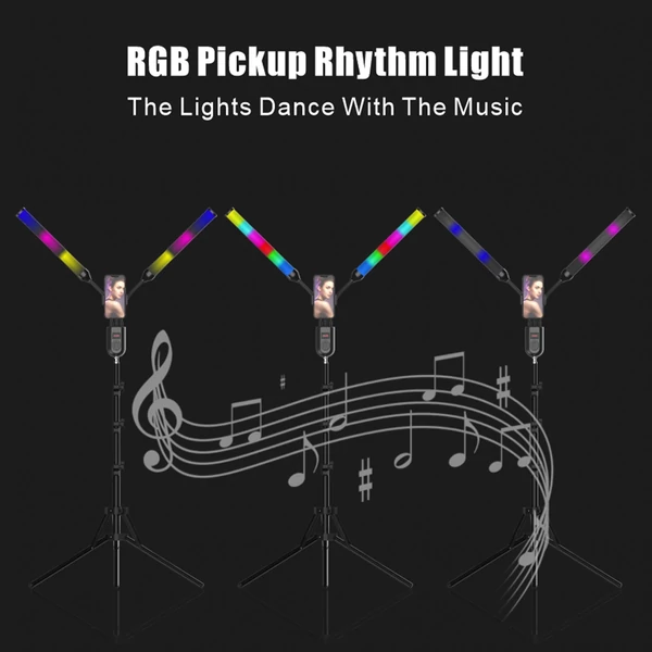 RGB-S2 rugalmas, kétkarú RGB videolámpa, 36 W-os fényképezési LED-töltőlámpa, hangszedő ritmusfény