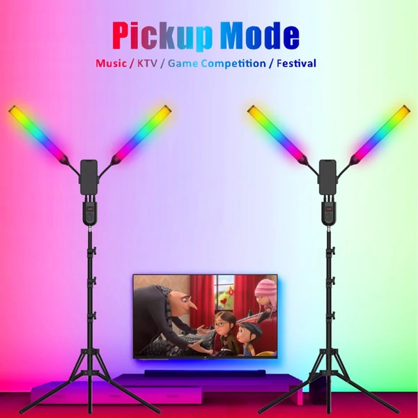 RGB-S2 rugalmas, kétkarú RGB videolámpa, 36 W-os fényképezési LED-töltőlámpa, hangszedő ritmusfény