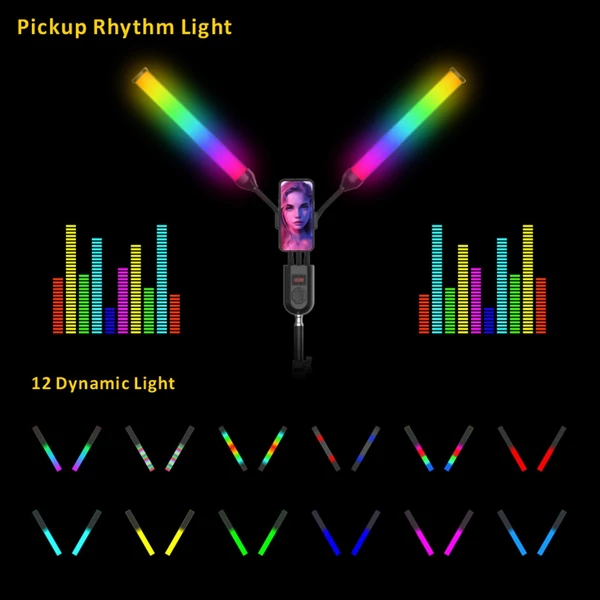 RGB-S2 rugalmas, kétkarú RGB videolámpa, 36 W-os fényképezési LED-töltőlámpa, hangszedő ritmusfény