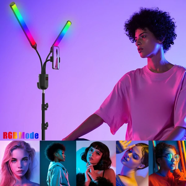 RGB-S2 rugalmas, kétkarú RGB videolámpa, 36 W-os fényképezési LED-töltőlámpa, hangszedő ritmusfény