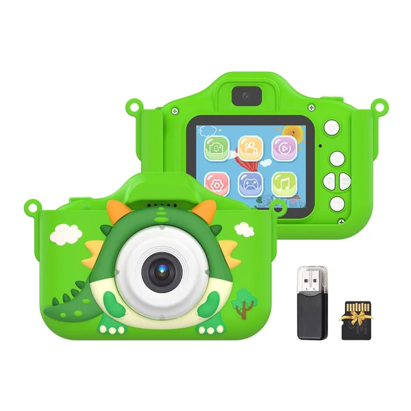 X12S 1080P Kids digitális fényképezőgép, aranyos digitális videokamera gyerekeknek - Zöld