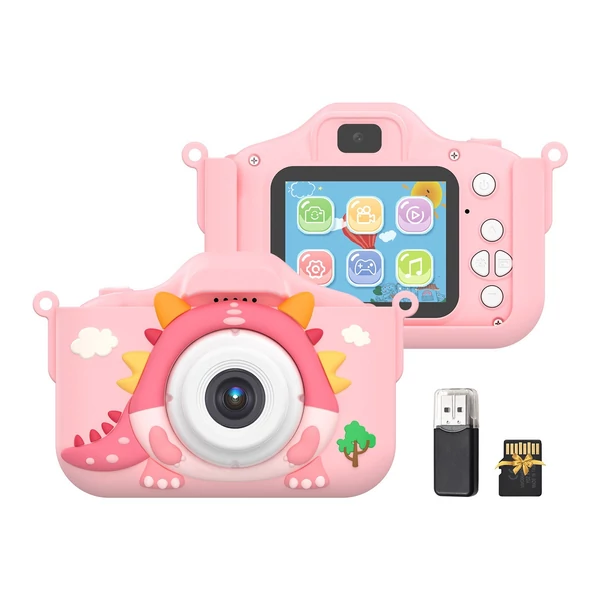 X12S 1080P Kids digitális fényképezőgép, aranyos digitális videokamera gyerekeknek - Pink