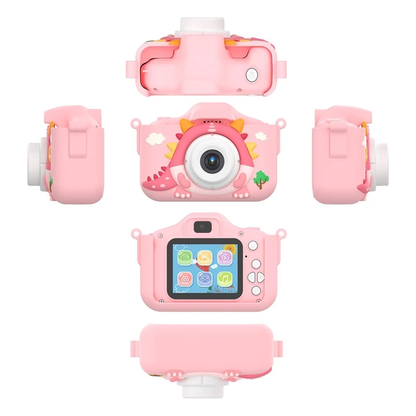 X12S 1080P Kids digitális fényképezőgép, aranyos digitális videokamera gyerekeknek - Pink