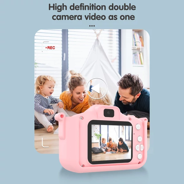 X12S 1080P Kids digitális fényképezőgép, aranyos digitális videokamera gyerekeknek - Pink