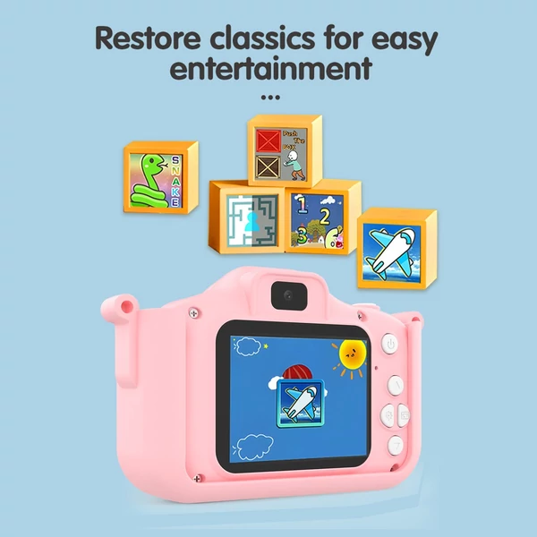 X12S 1080P Kids digitális fényképezőgép, aranyos digitális videokamera gyerekeknek - Pink
