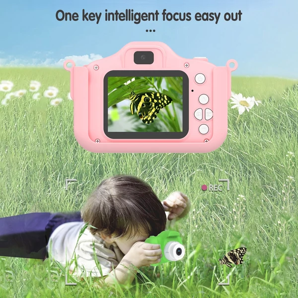 X12S 1080P Kids digitális fényképezőgép, aranyos digitális videokamera gyerekeknek - Pink