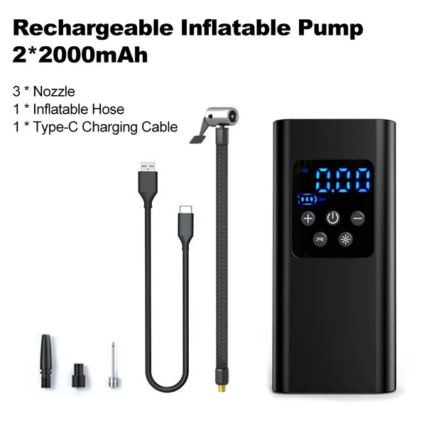 Gumifelfújó, hordozható légkompresszor, 150 PSI légszivattyú autógumikhoz - 2 * 2000mAh