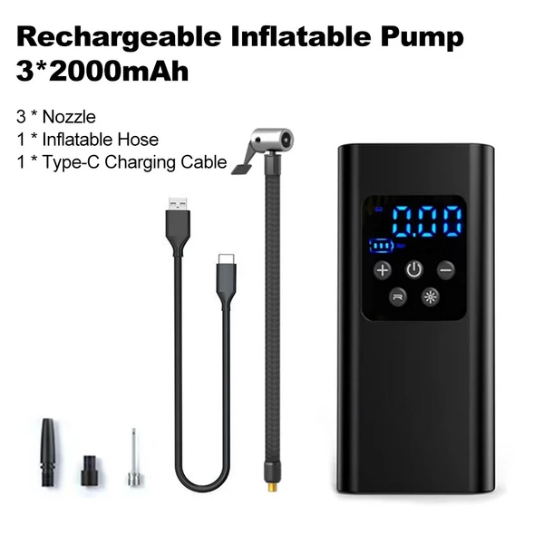 Gumifelfújó, hordozható légkompresszor, 150 PSI légszivattyú autógumikhoz - 3 * 2000mAh