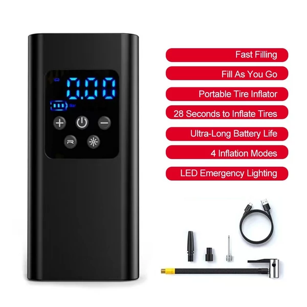 Gumifelfújó, hordozható légkompresszor, 150 PSI légszivattyú autógumikhoz - 3 * 2000mAh