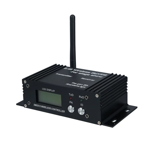 DMX 512 2.4G vezeték nélküli vezérlő, adó-vevő, LCD kijelző teljesítmény