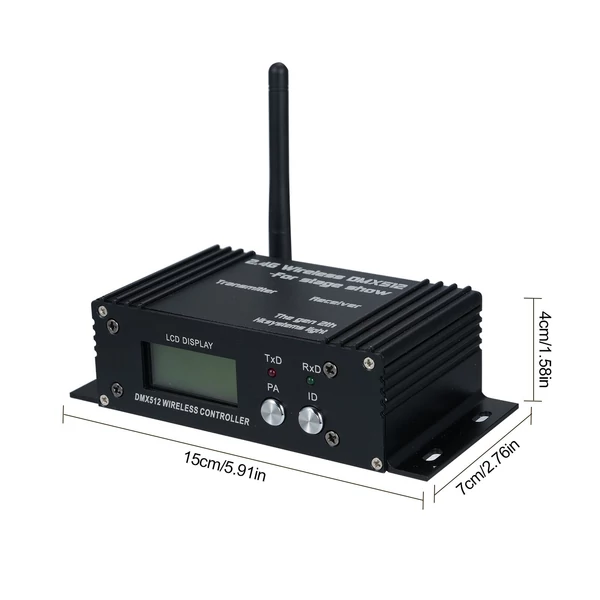 DMX 512 2.4G vezeték nélküli vezérlő, adó-vevő, LCD kijelző teljesítmény