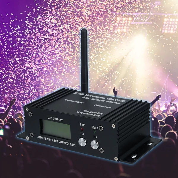 DMX 512 2.4G vezeték nélküli vezérlő, adó-vevő, LCD kijelző teljesítmény