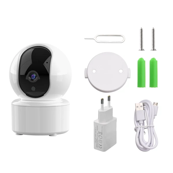 1080P HD biztonsági kamera, 3 megapixeles WiFi kamera, elforgatható/dönthető kamera 355°-os mozgáskövetéssel, IR éjszakai látás, kétirányú hang