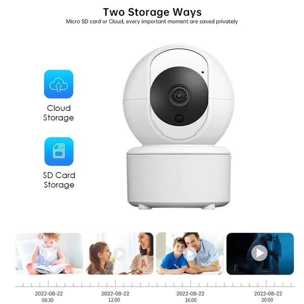 1080P HD biztonsági kamera, 3 megapixeles WiFi kamera, elforgatható/dönthető kamera 355°-os mozgáskövetéssel, IR éjszakai látás, kétirányú hang