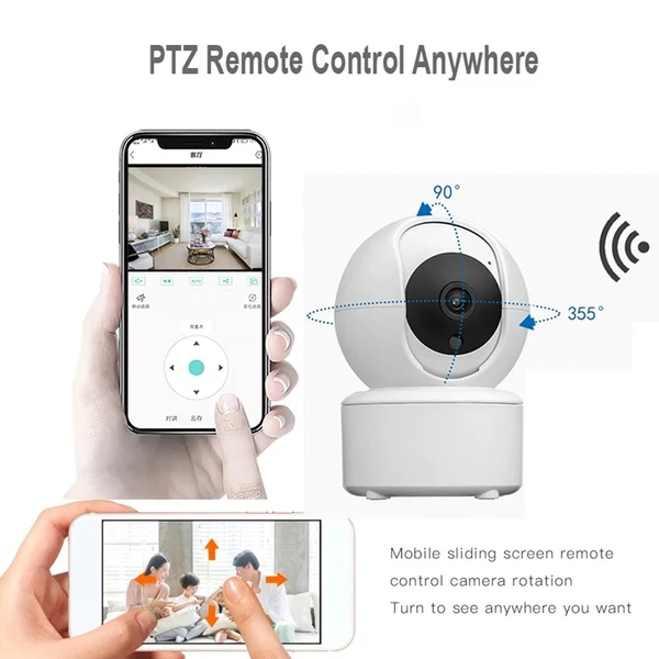 1080P HD biztonsági kamera, 3 megapixeles WiFi kamera, elforgatható/dönthető kamera 355°-os mozgáskövetéssel, IR éjszakai látás, kétirányú hang