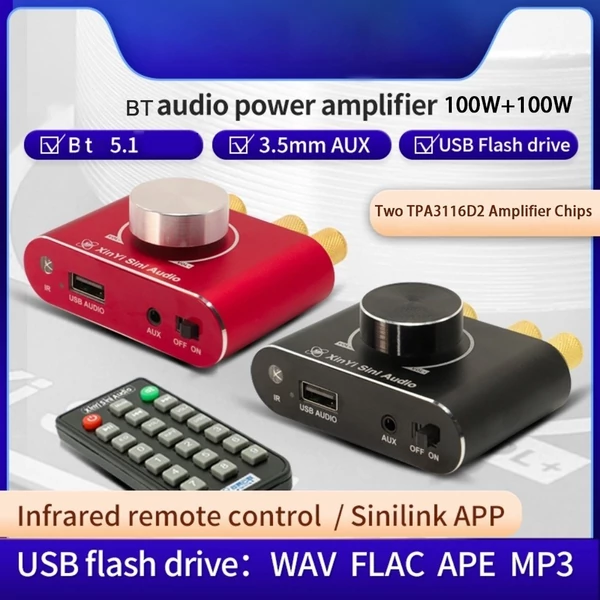 100W+100W BT 5.1 vezeték nélküli audio teljesítményerősítő - Fekete