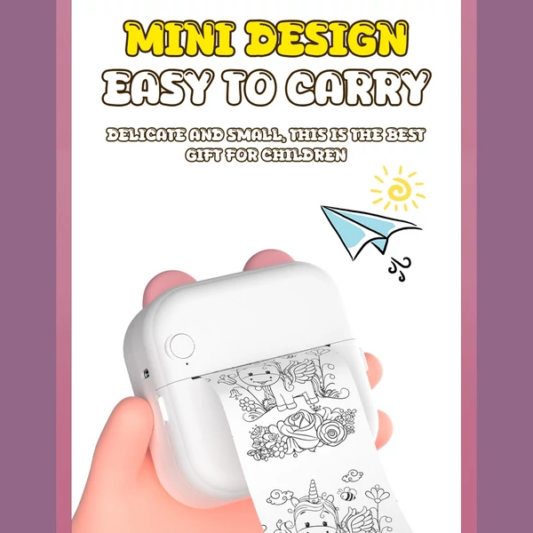 Mini Pocket Thermal Instant fotónyomtató 7 színű LED fényű feliratozógép - Kék, 1 papírtekercs + 10 öntapadó papírtekercs (57x25 mm)