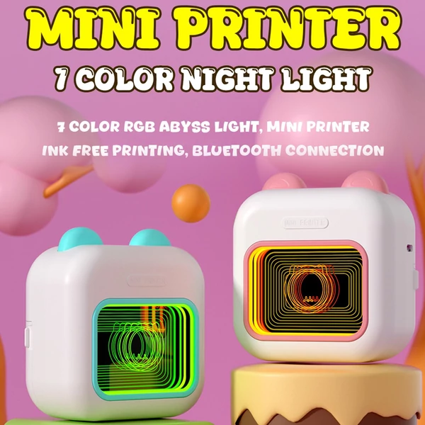 Mini Pocket Thermal Instant fotónyomtató 7 színű LED fényű feliratozógép - Kék, 1 papírtekercs + 10 öntapadó papírtekercs (57x25 mm)