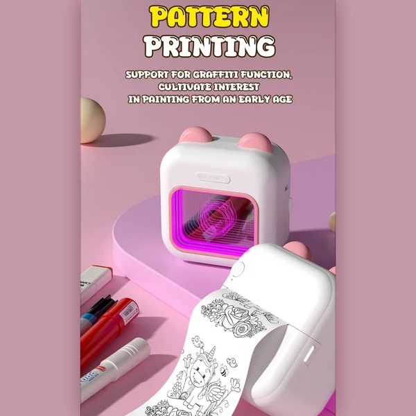 Mini Pocket Thermal Instant fotónyomtató 7 színű LED fényű feliratozógép - Pink, 1 papírtekerccsel (57x25 mm)