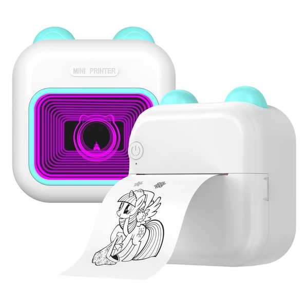 Mini Pocket Thermal Instant fotónyomtató 7 színű LED fényű feliratozógép - Pink, 11 papírtekerccsel (57x25 mm)