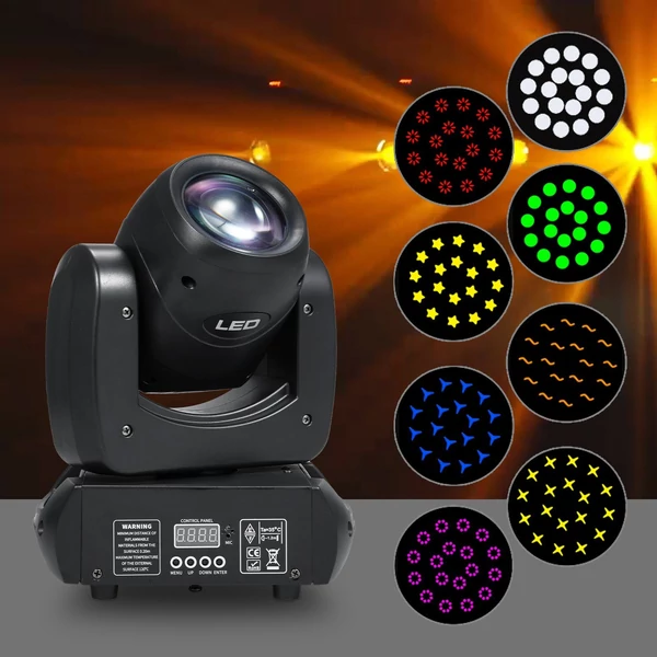 LED mozgó fejlámpa fénysugár, 120 W színpadi lámpa, 8 GOBO-val, 8 színben, 18 prizmás forgó lámpával