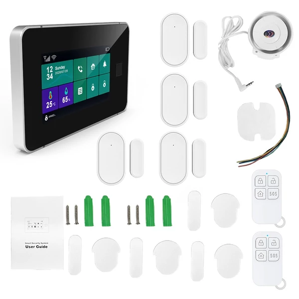 2G WiFi TY vezeték nélküli otthoni riasztórendszer 4,3 hüvelykes teljes érintőképernyős riasztópanel ujjlenyomat-feloldással