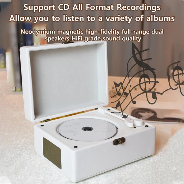 CD-lejátszó, BT 5.0 zene, U lemezalbum, hordozható CD-lejátszó, beépített hangszórók távirányítóval - Fehér