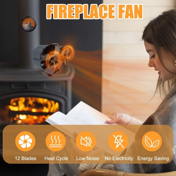 Fakályha ventilátor, hőhajtású kettős csendes motor, 6 lapáttal, nem elektromos - Fekete, 2-es típus