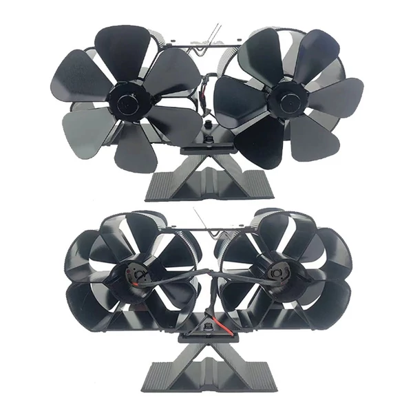 Fakályha ventilátor, hőhajtású kettős csendes motor, 6 lapáttal, nem elektromos - Fekete, 2-es típus