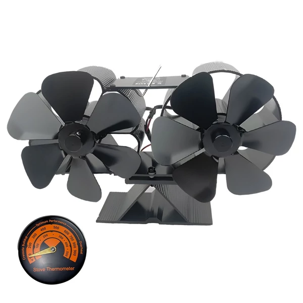 Fakályha ventilátor, hőhajtású kettős csendes motor, 6 lapáttal, nem elektromos - Fekete, 2-es típus