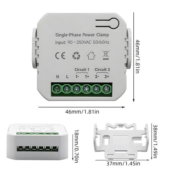80A intelligens kétirányú Wi-Fi energiafigyelő, 2db 80A CT áramtranszformátor bilincsérzékelő