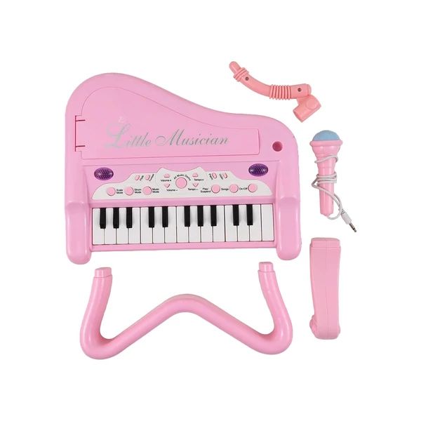 DJ201 25 gombos elektronikus billentyűzet: Mini hangszer forgatható mikrofonnal - Pink