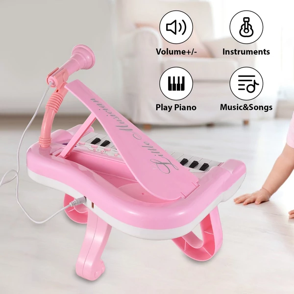 DJ201 25 gombos elektronikus billentyűzet: Mini hangszer forgatható mikrofonnal - Pink