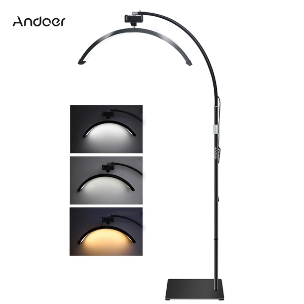 Andoer HD-M60X 30 W padló LED videolámpa, félhold alakú kitöltőlámpa - Fekete