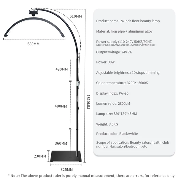 Andoer HD-M60X 30 W padló LED videolámpa, félhold alakú kitöltőlámpa - Fekete